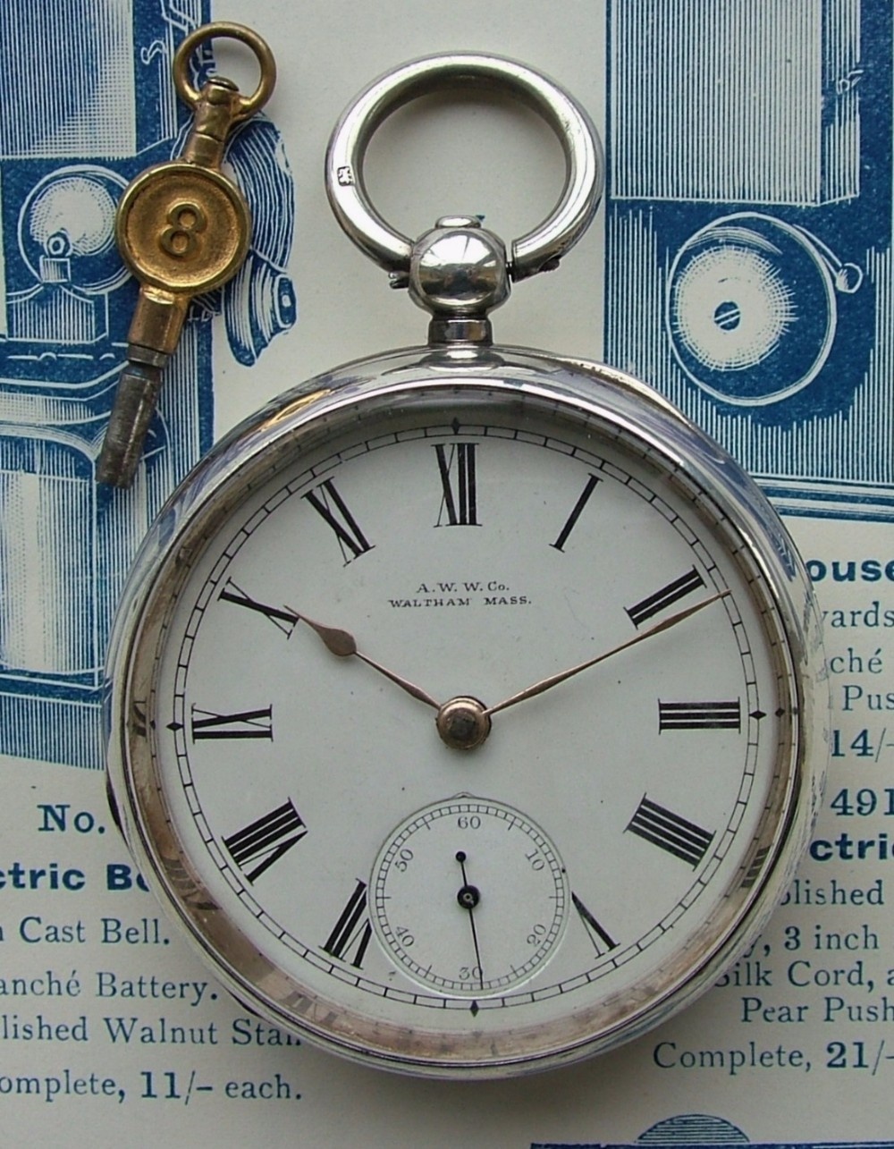 Antique 1896 silver Waltham pocket watch.