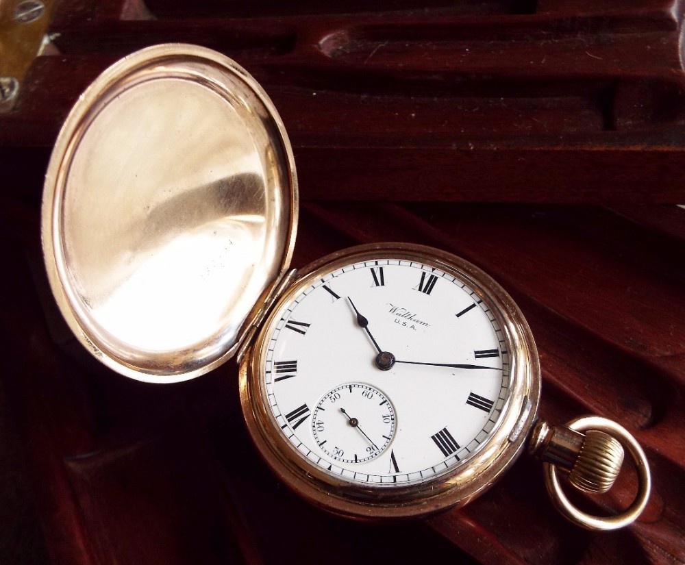 Antique Waltham Traveler hunter pocket watch, 1912
