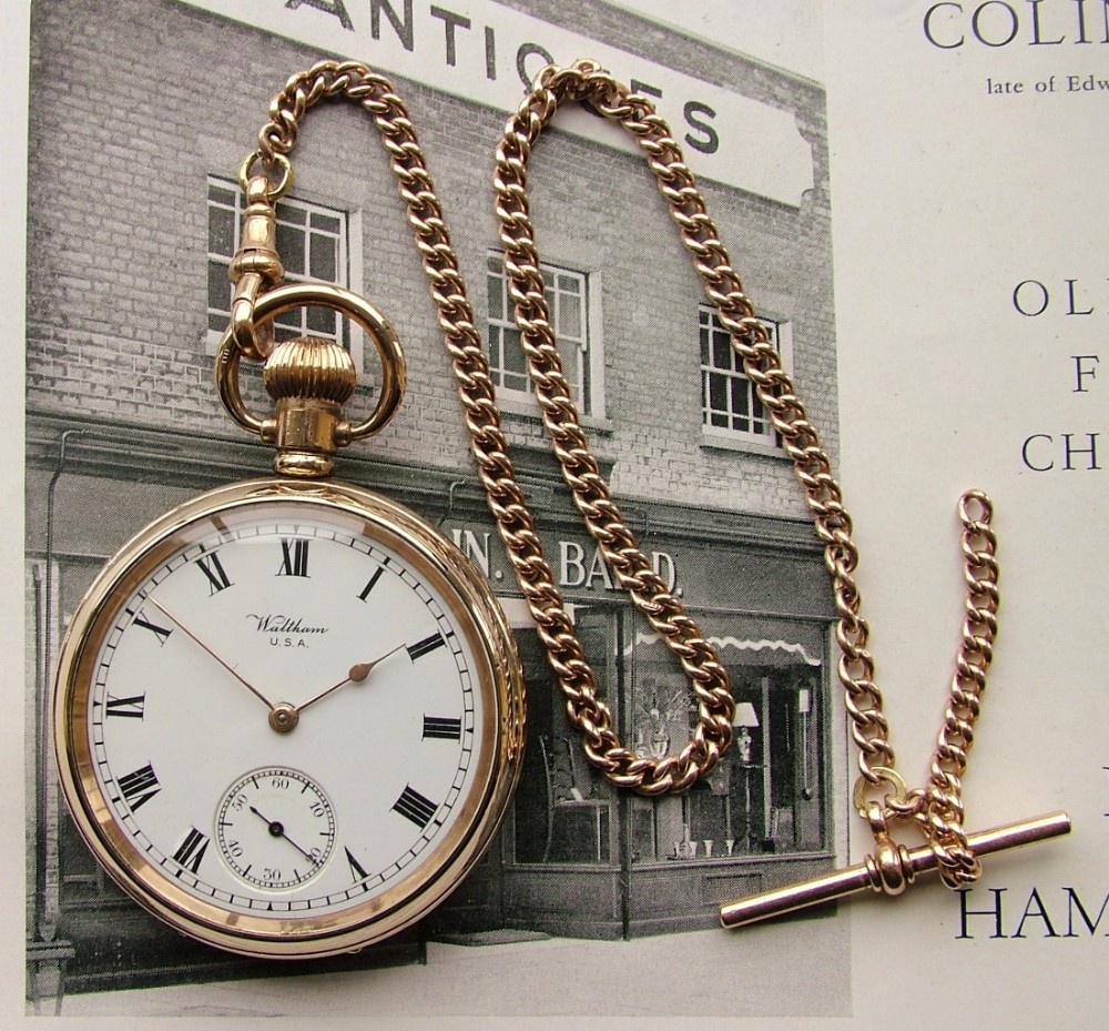 Antique 1903 Waltham Traveler pocket watch and chain