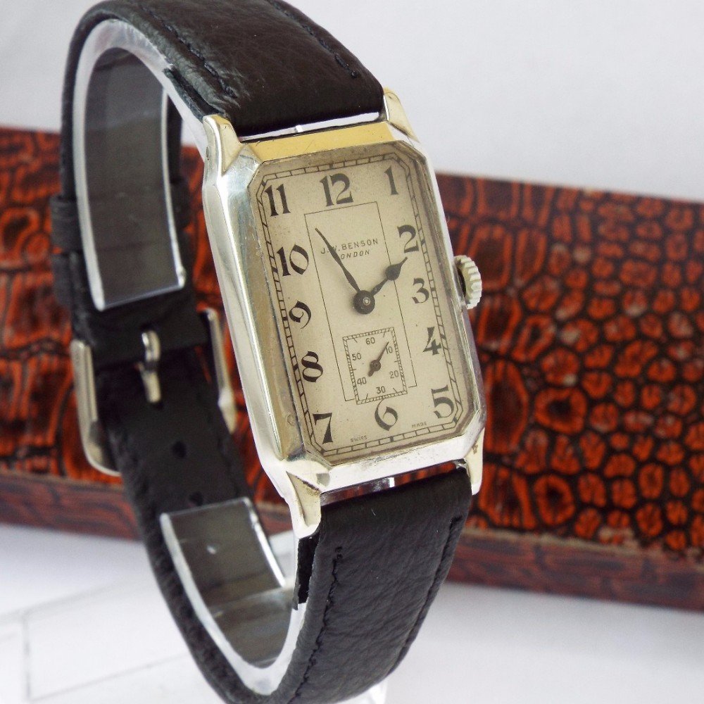 Gents 1937 silver Art Deco Cyma watch, JW Benson