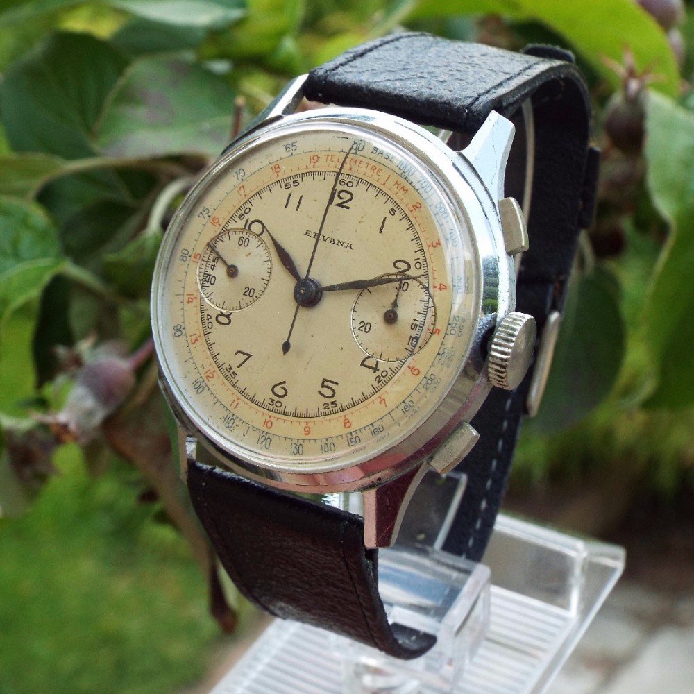 1940s Ervana chronograph wrist watch, Gaston Boef
