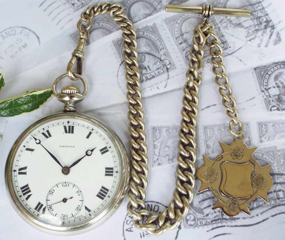 1920s Pinnacle pocket watch and chain, Kingwood