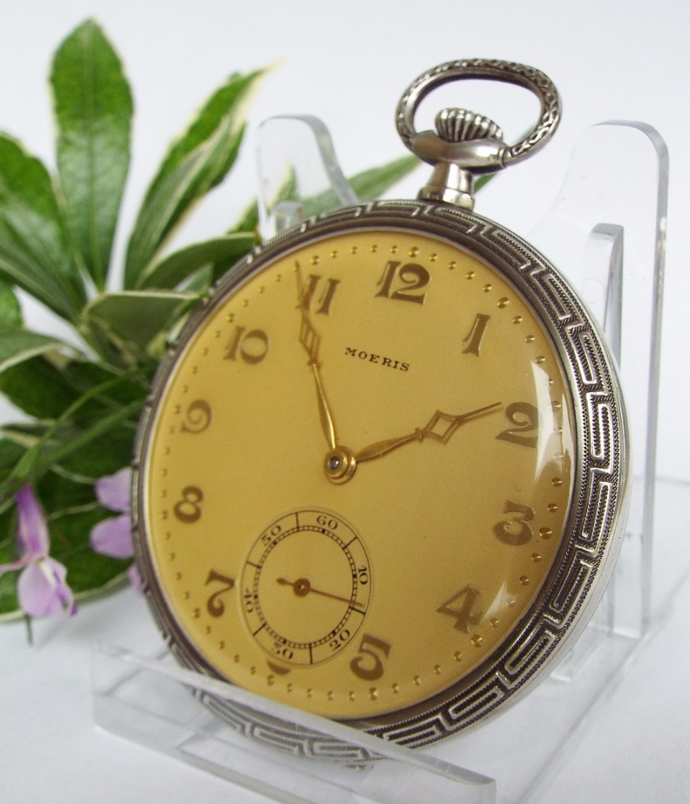 A 1930s Moeris Art Deco pocket watch