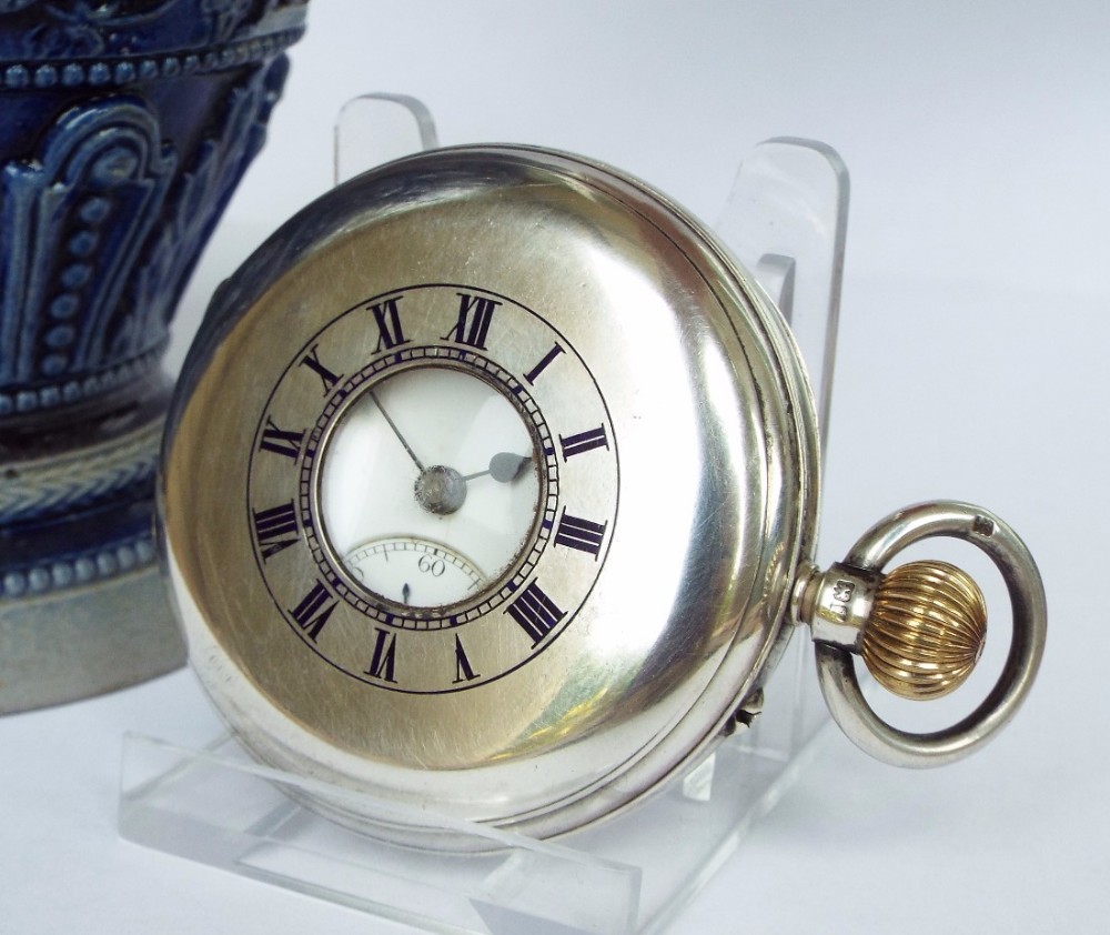 Antique Rotherham silver half hunter pocket watch