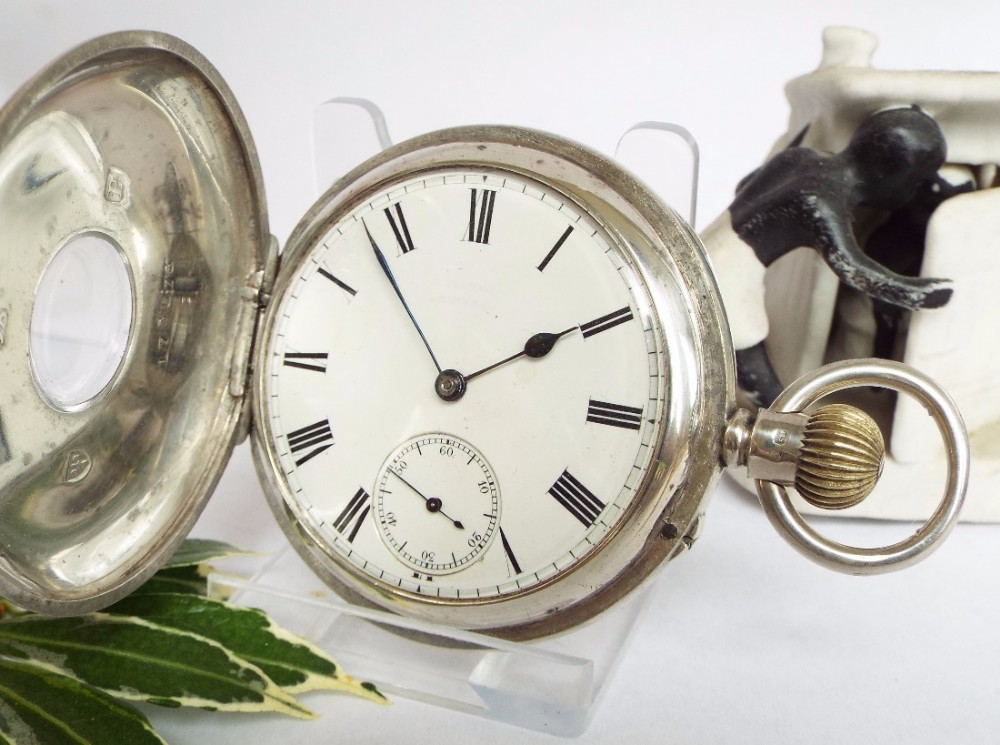 Antique English silver half hunter pocket watch