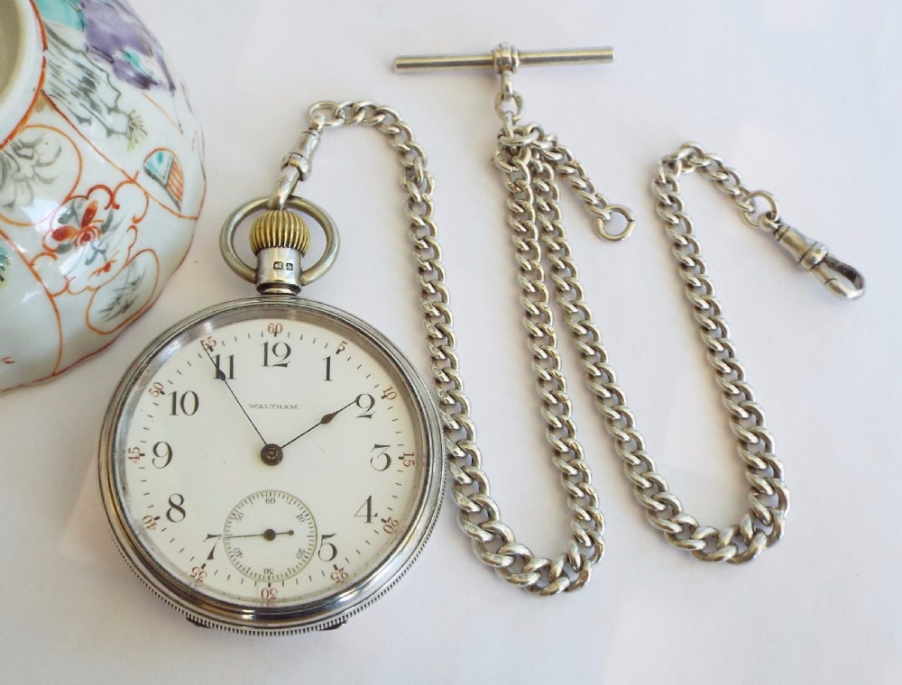1901 silver Waltham Riverside pocket watch & chain View II