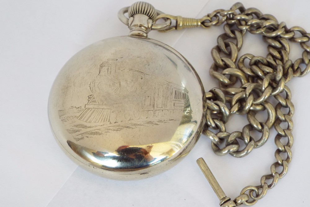 An antique 1908 Elgin pocket watch and chain View V