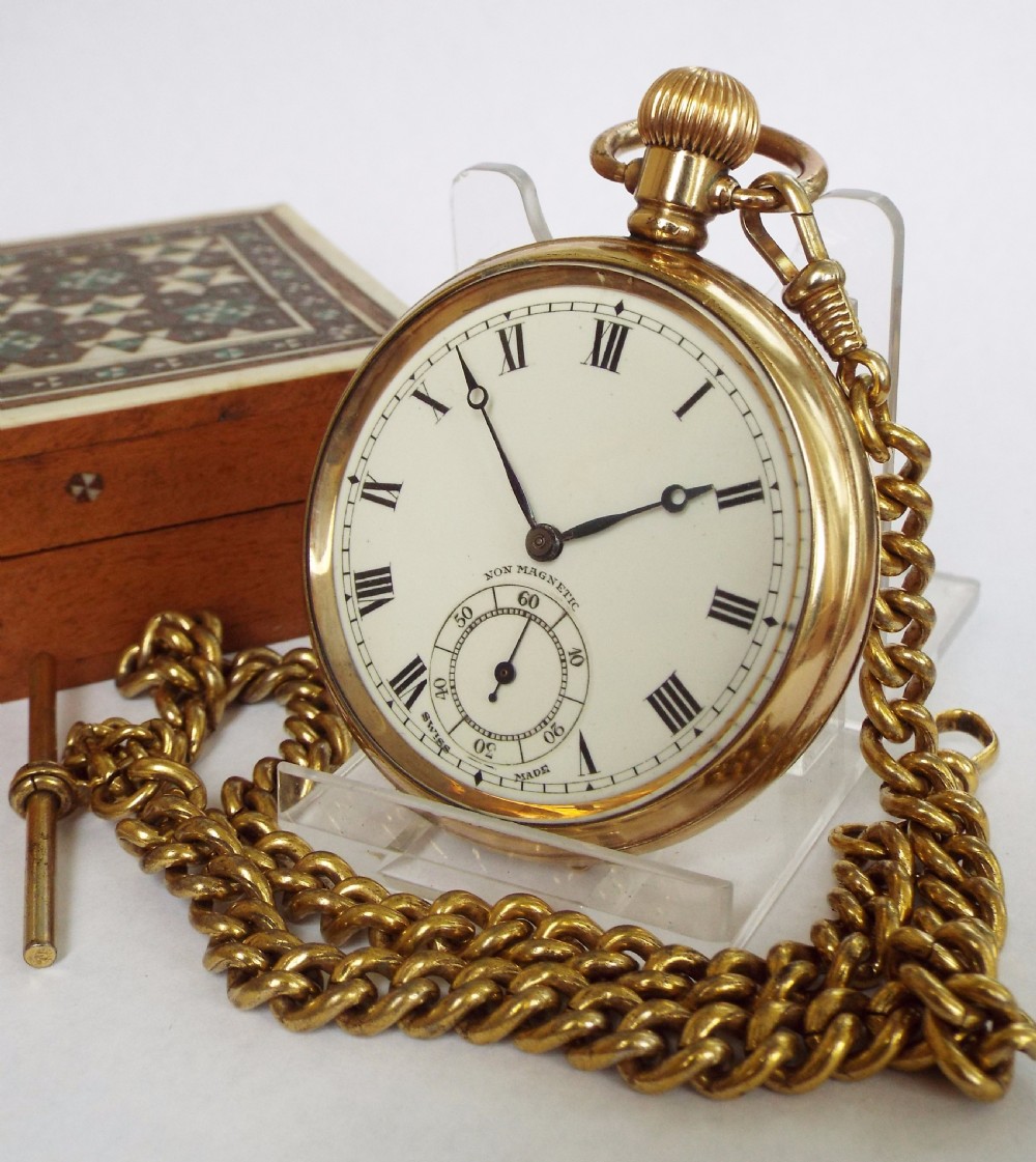 A 1930s gold plated pocket watch and chain