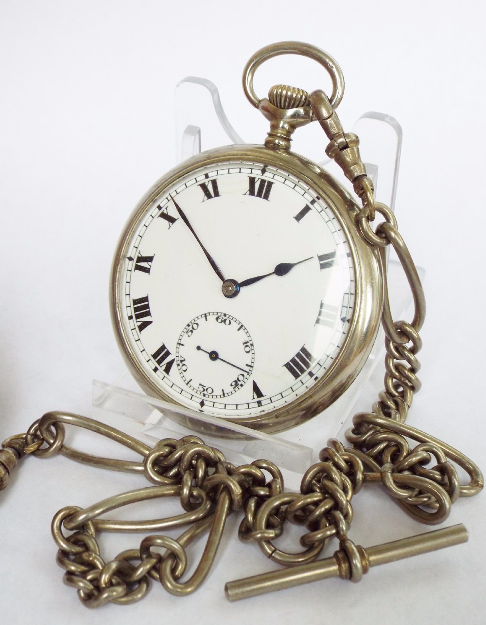 Vintage Swiss open faced pocket watch with albert