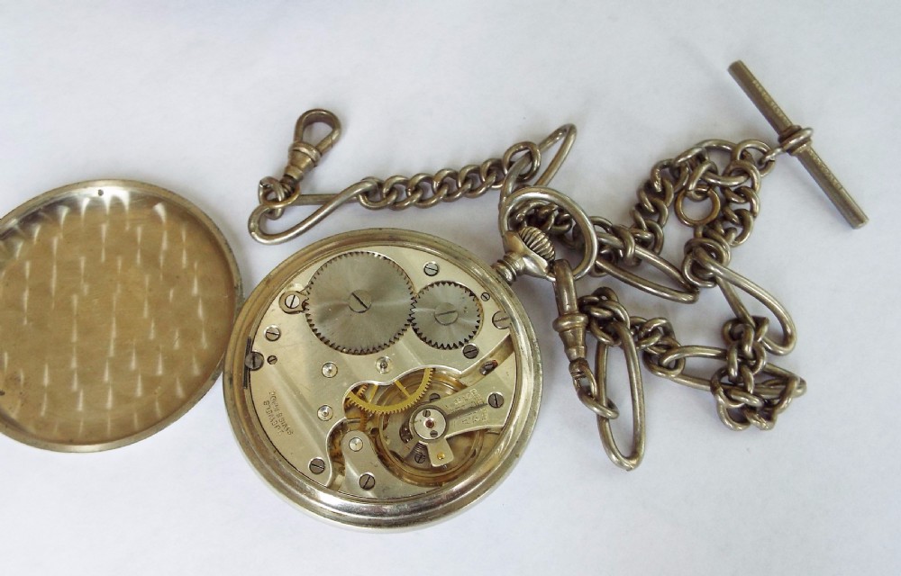 Vintage Swiss open faced pocket watch with albert View II