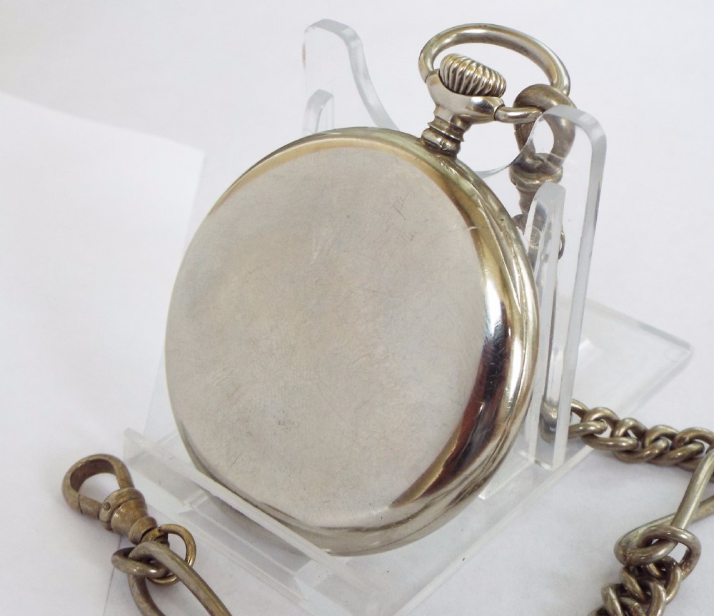 Vintage Swiss open faced pocket watch with albert View III