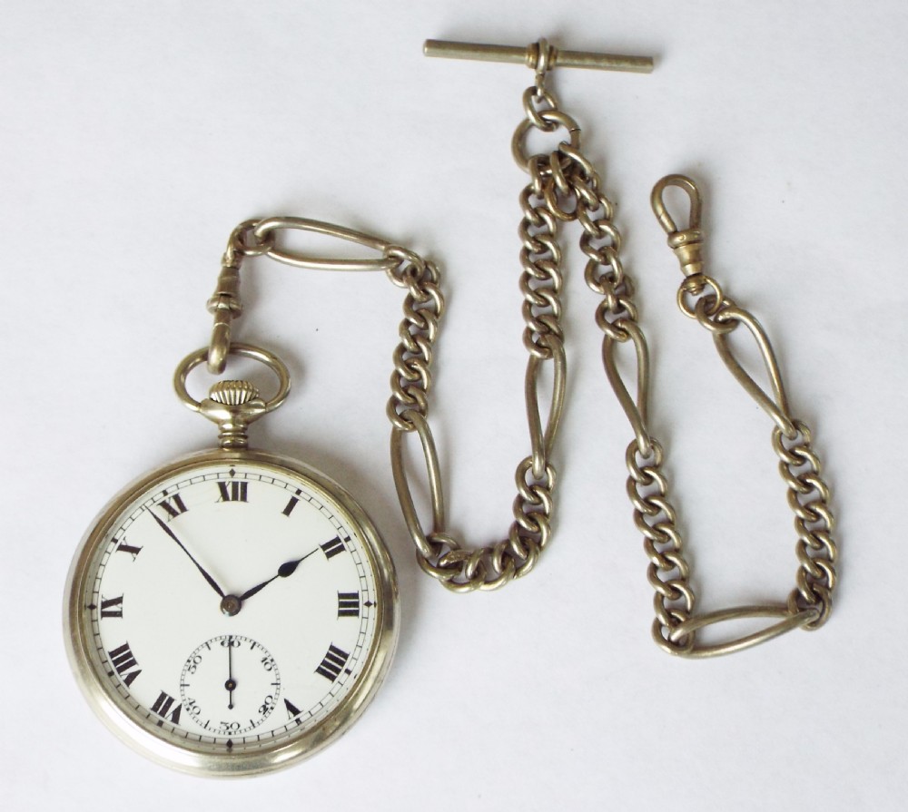 Vintage Swiss open faced pocket watch with albert View IV