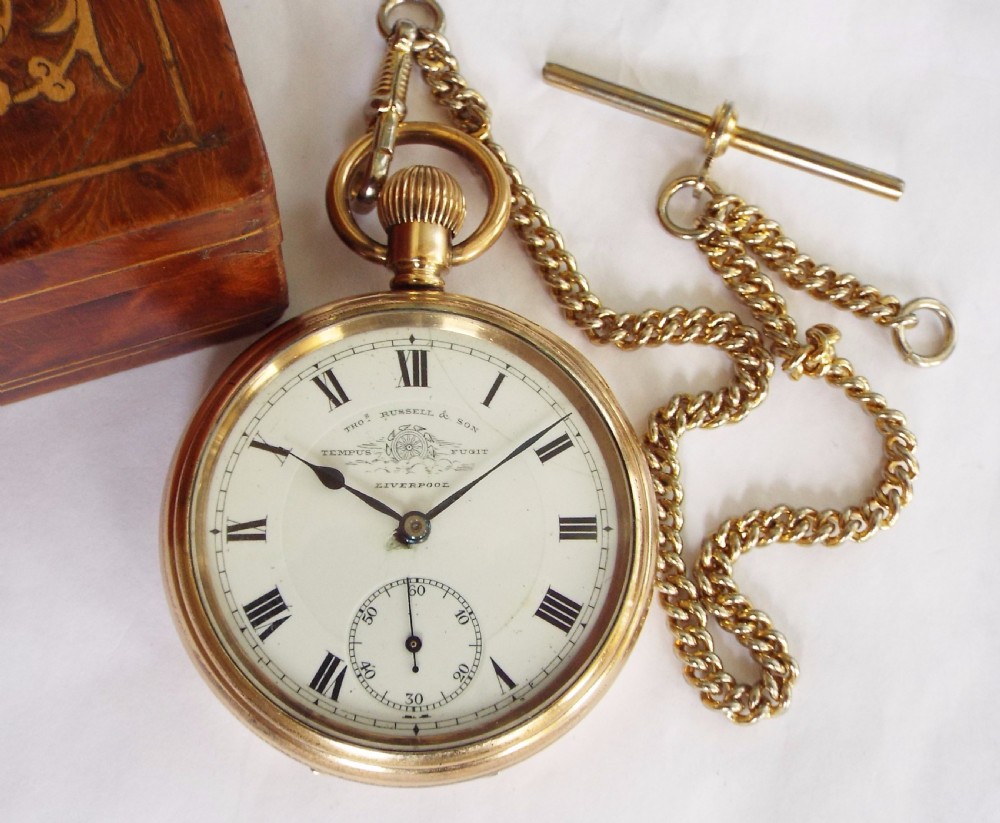 Thomas Russell gold plated pocket watch and chain View II