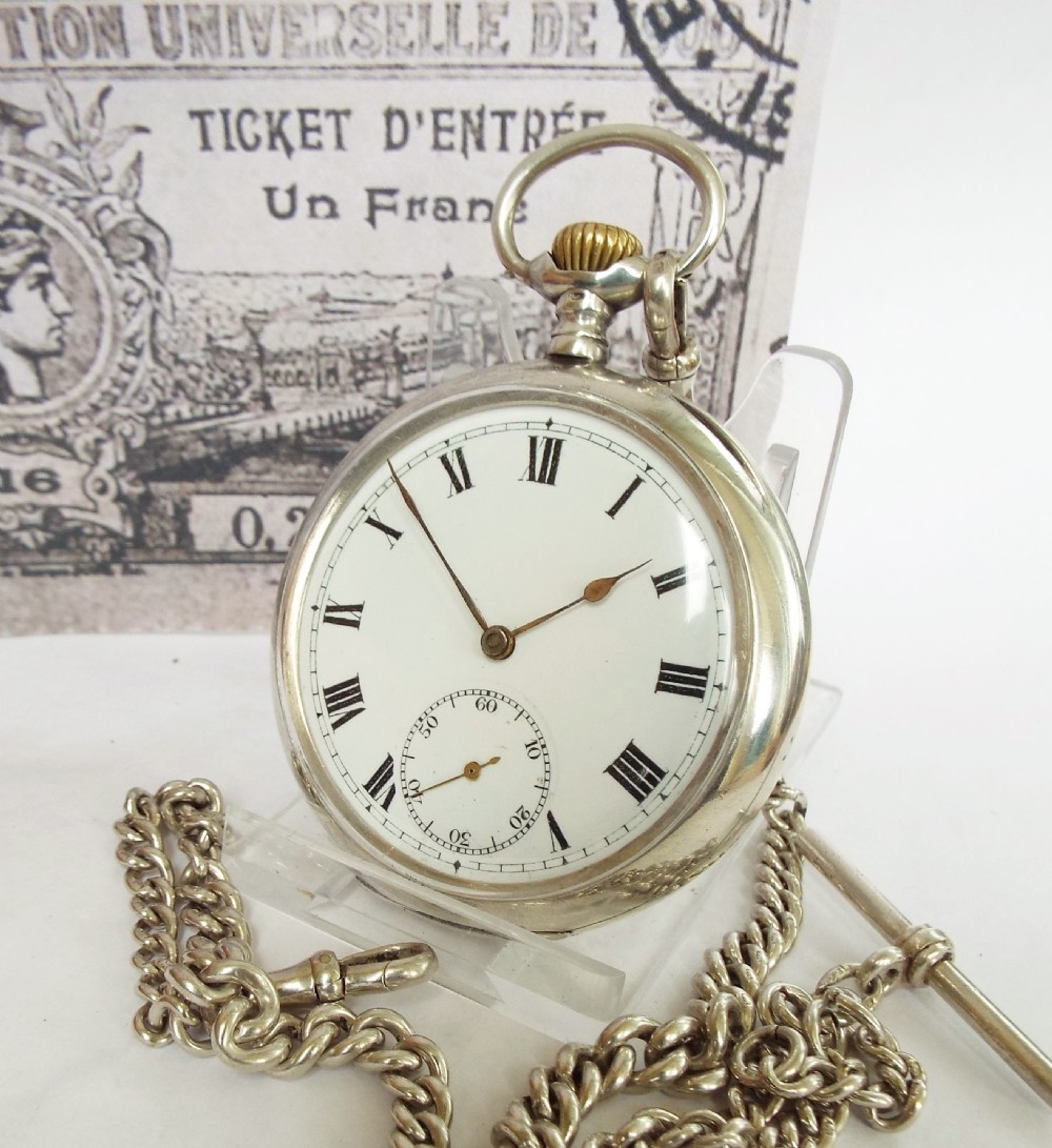 Antique silver Omega pocket watch & double albert