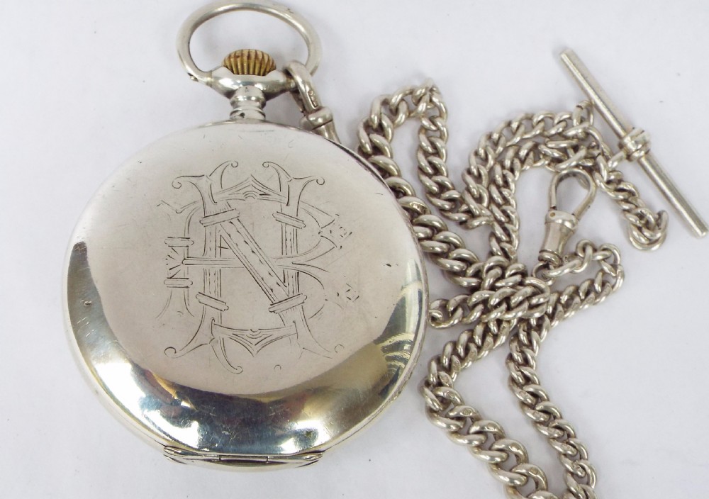 Antique silver Omega pocket watch & double albert View III