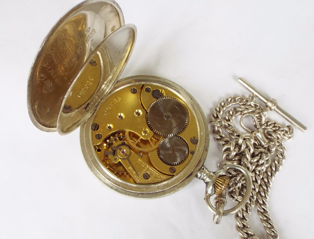 Antique silver Omega pocket watch & double albert View IV