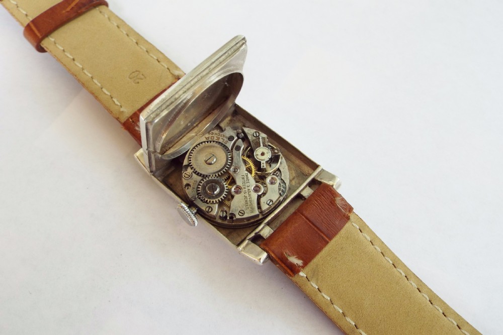 Gents 1930s silver Sleda Art Deco wrist watch View V