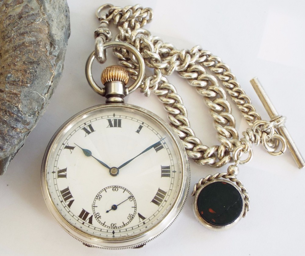 1938 silver pocket watch with silver chain View II