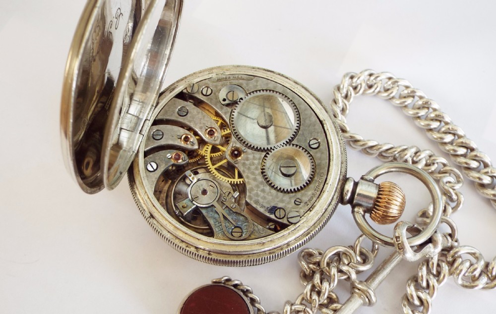 1938 silver pocket watch with silver chain View IV
