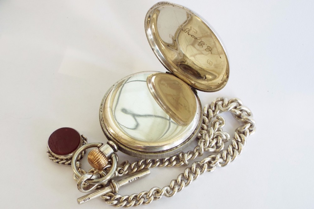 1938 silver pocket watch with silver chain View V