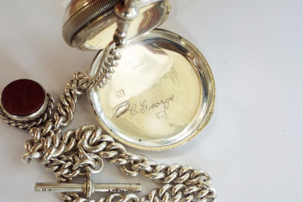 1938 silver pocket watch with silver chain View VI