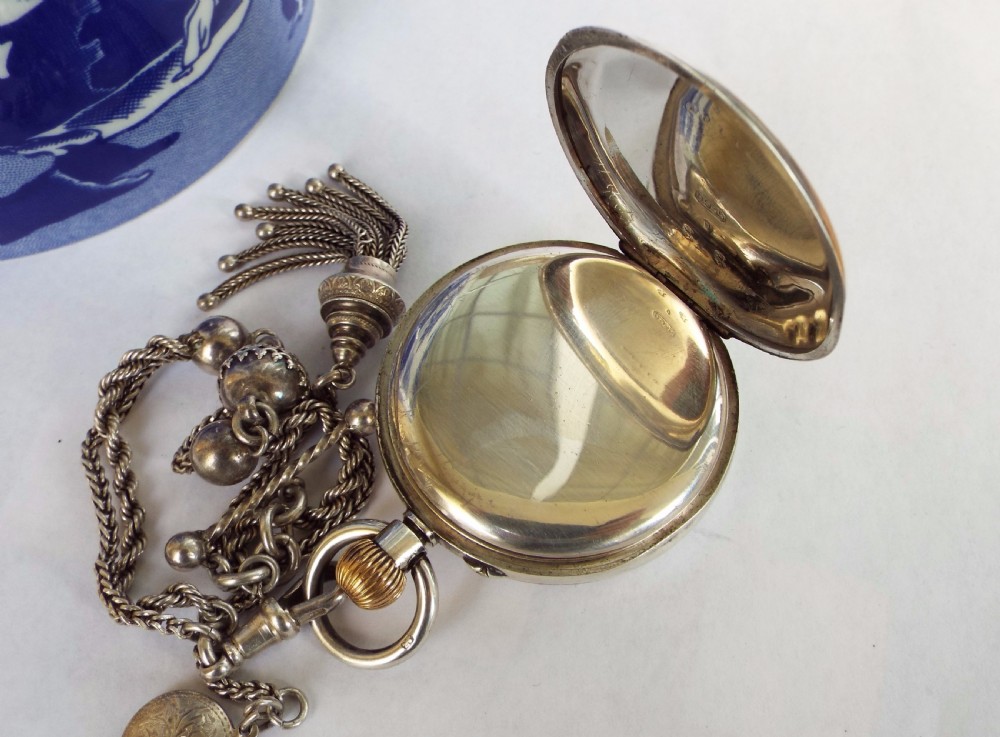 Small antique Swiss silver pocket watch and albertina View IV