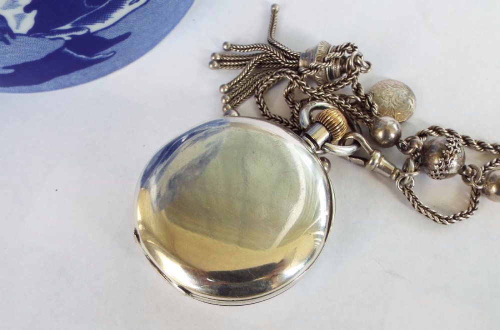 Small antique Swiss silver pocket watch and albertina View V