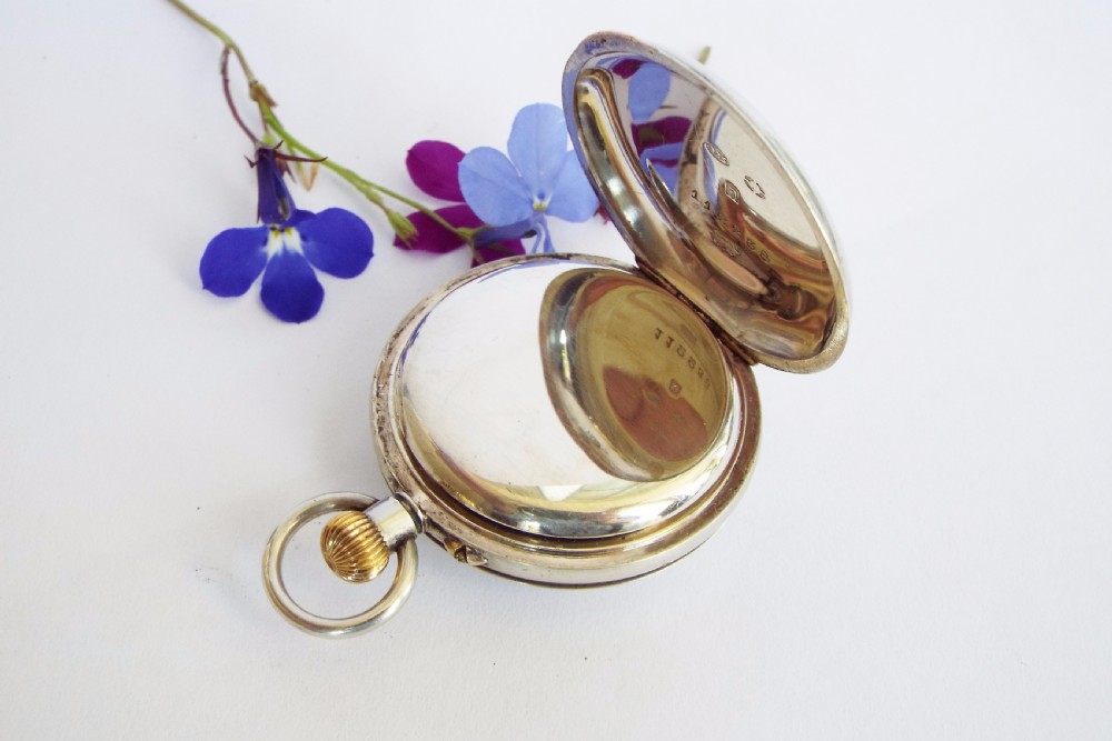 1908 miniature silver half hunter pocket watch View IV