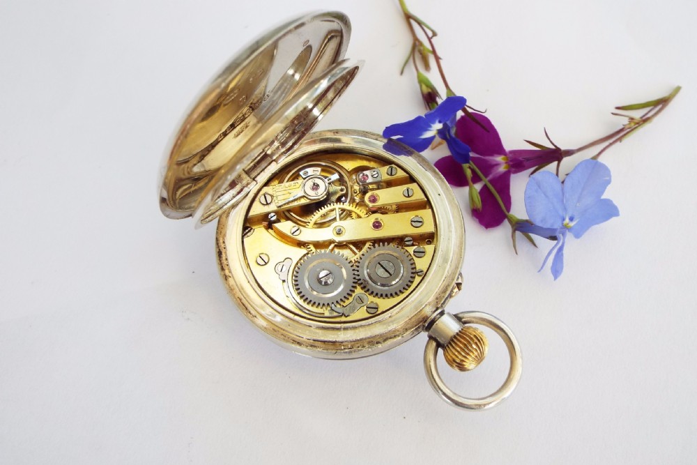 1908 miniature silver half hunter pocket watch View V