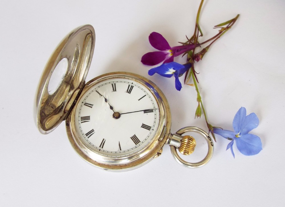 1908 miniature silver half hunter pocket watch View VI