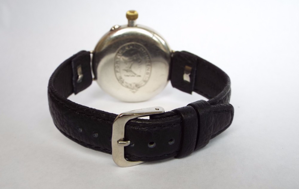 Antique silver trench watch with Ormsby crest View V