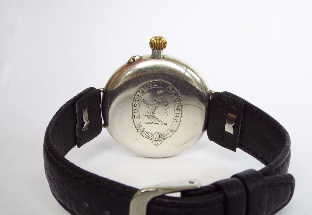 Antique silver trench watch with Ormsby crest View VI