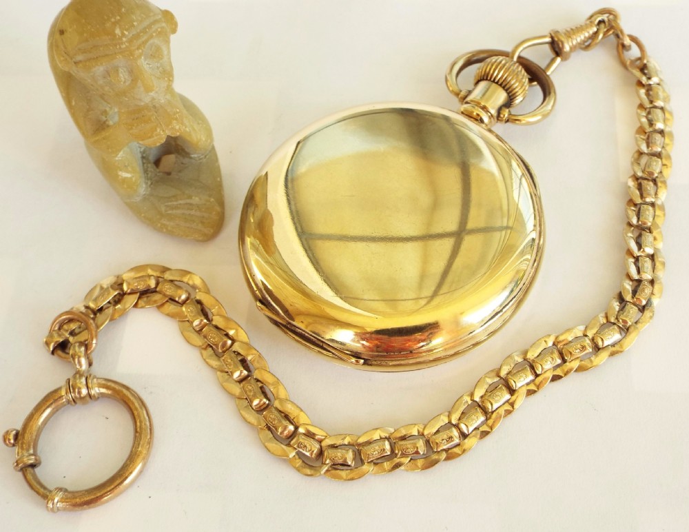 A 1920s gold plated pocket watch and chain View III