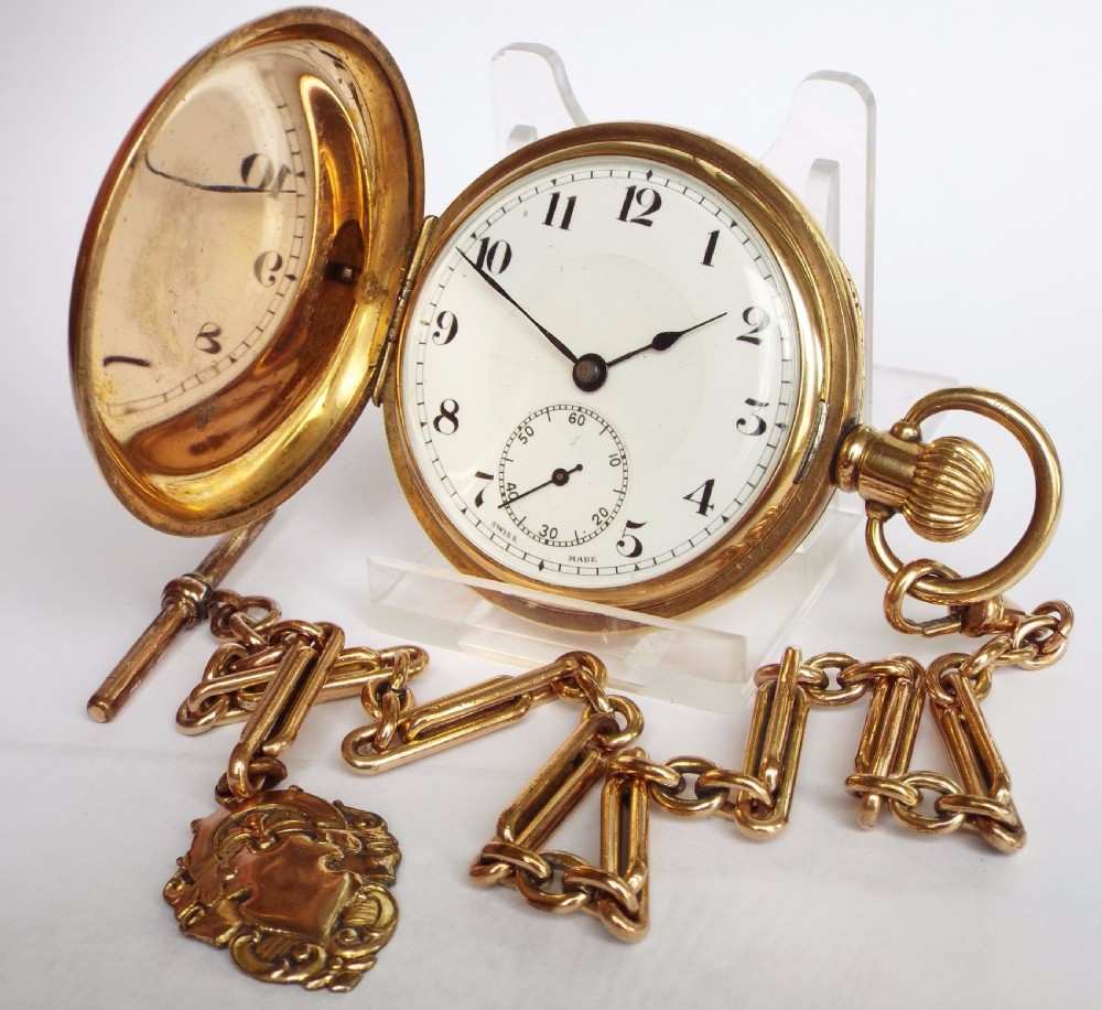 Swiss full hunter pocket watch and chain, circa 1910s