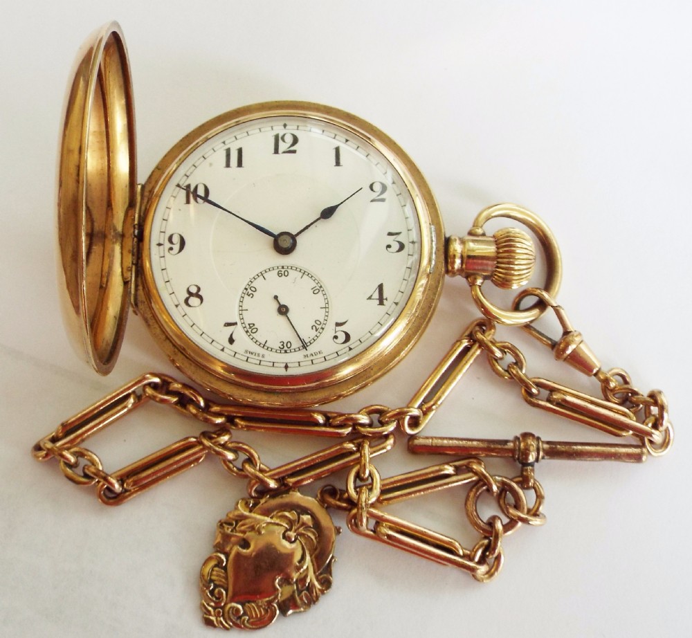Swiss full hunter pocket watch and chain, circa 1910s View II