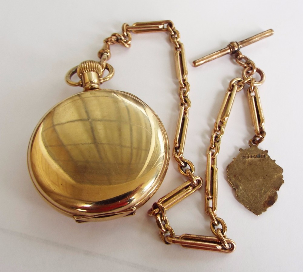 Swiss full hunter pocket watch and chain, circa 1910s View VI