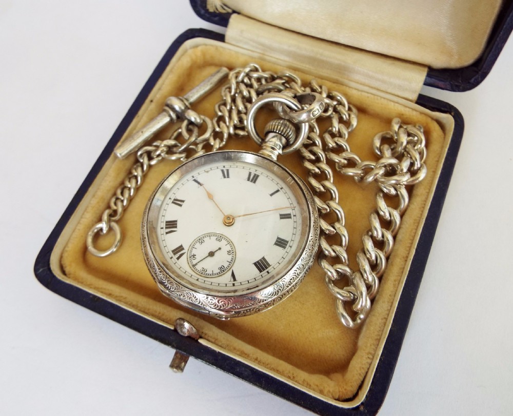 1908 Waltham silver miniature pocket watch & chain View II