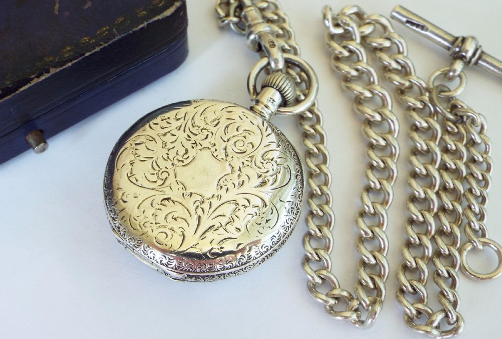 1908 Waltham silver miniature pocket watch & chain View V