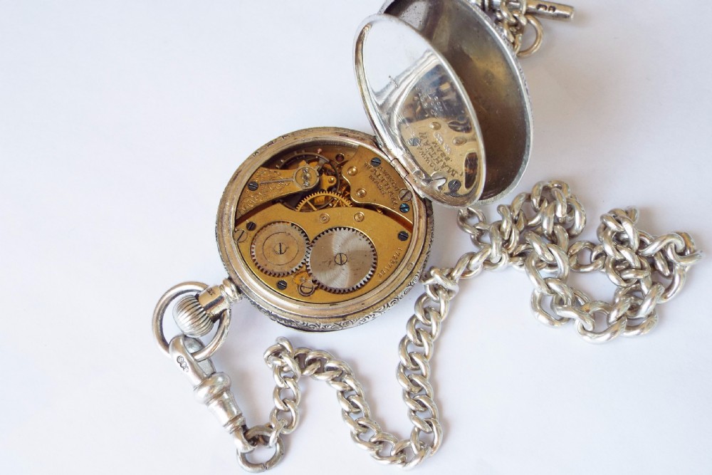 1908 Waltham silver miniature pocket watch & chain View VI