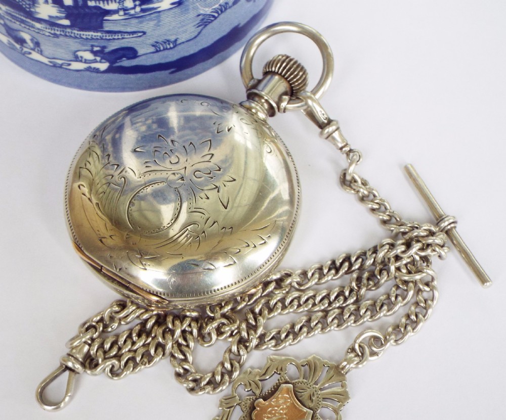 1880 Waltham full hunter silver pocket watch & chain View III