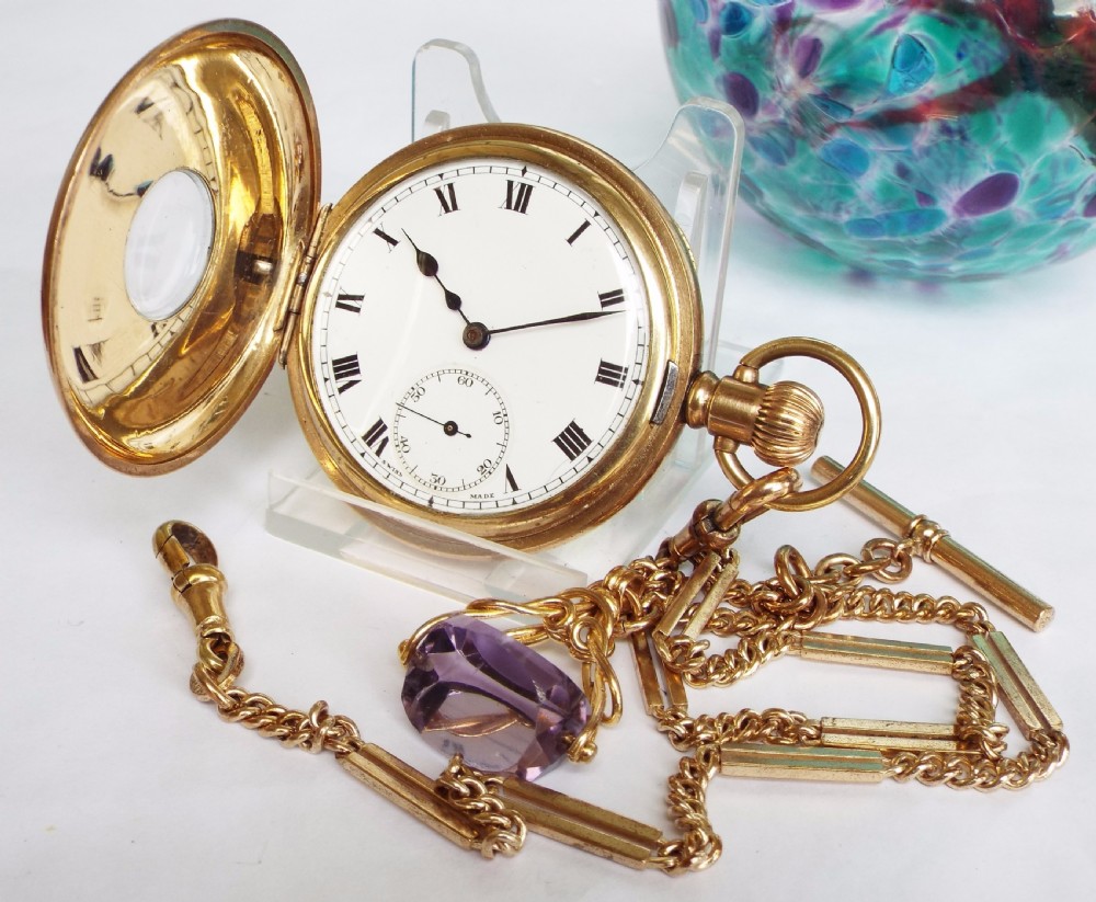 Antique Tacy half hunter pocket watch & chain