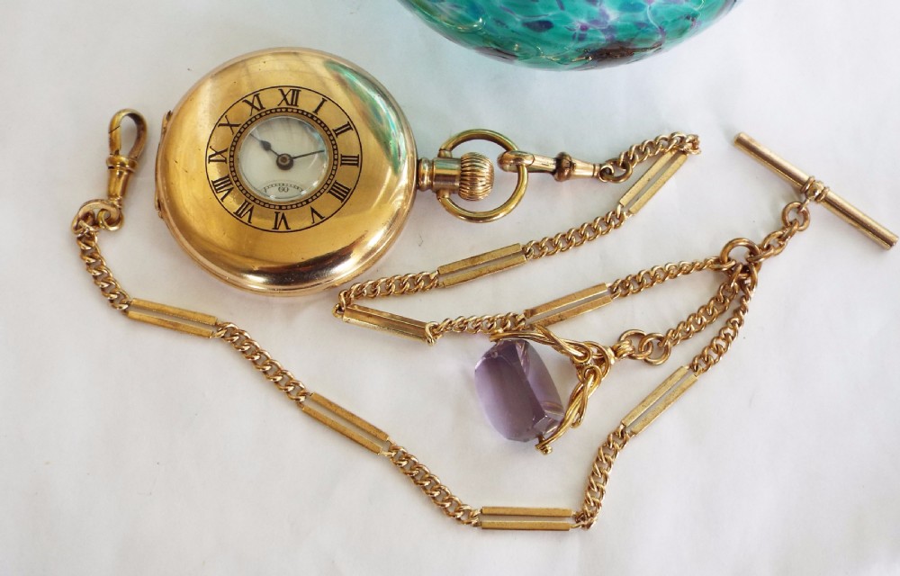 Antique Tacy half hunter pocket watch & chain View II
