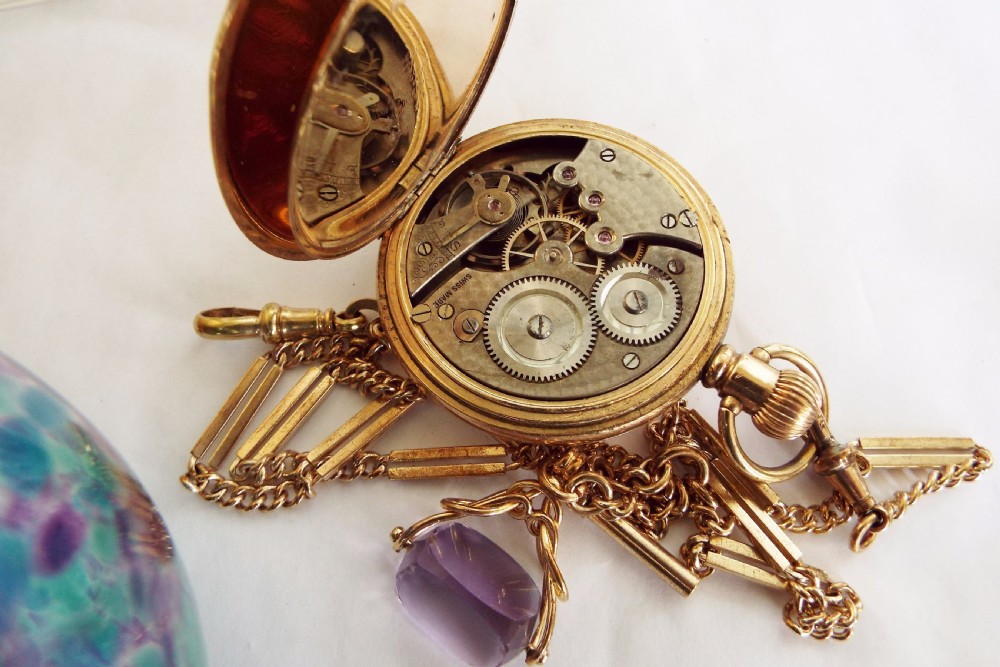 Antique Tacy half hunter pocket watch & chain View III