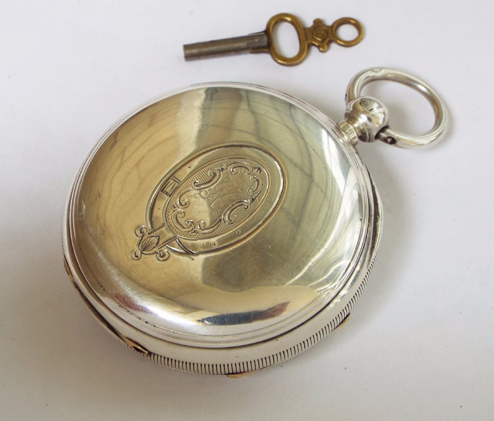 Antique silver fusee pocket watch, Bradford, 1891 View V