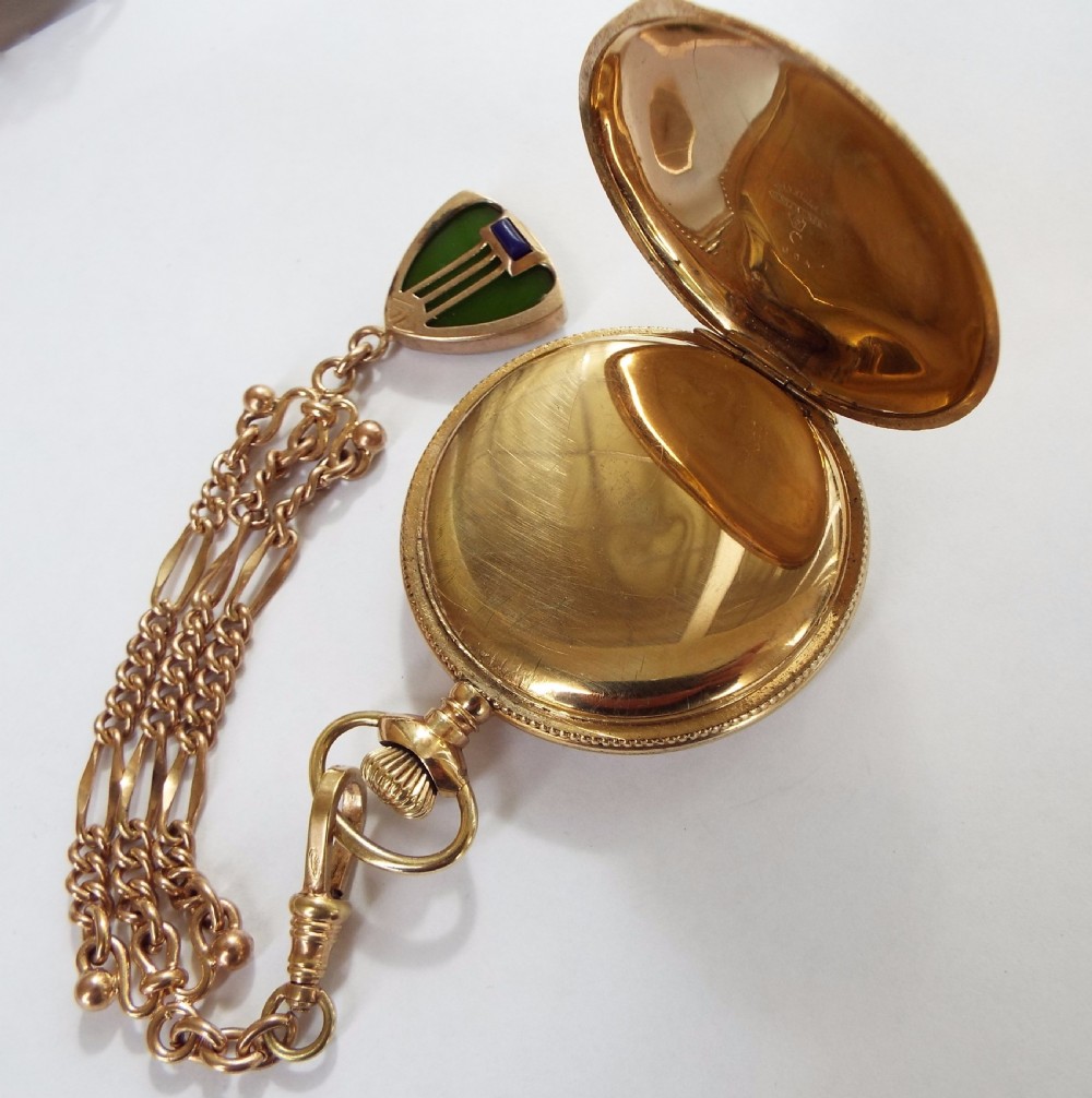 Art Nouveau hunter pocket watch and albert, 1912 View V