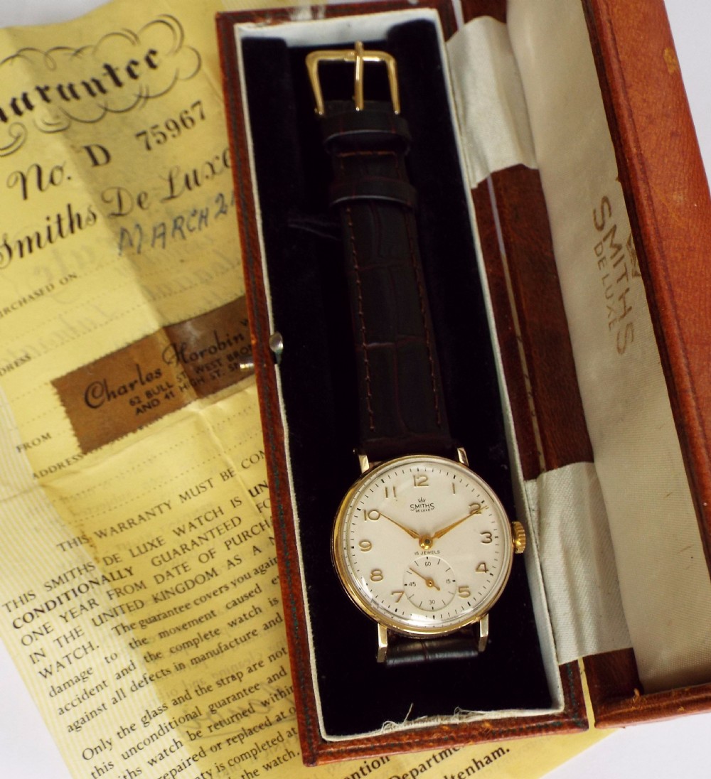 Gents 9ct gold Smiths De Luxe watch, box & papers, 1957 View III