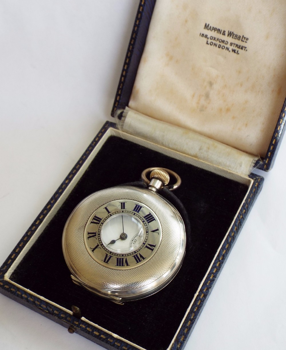 Boxed 1918 silver Syren half hunter pocket watch View II