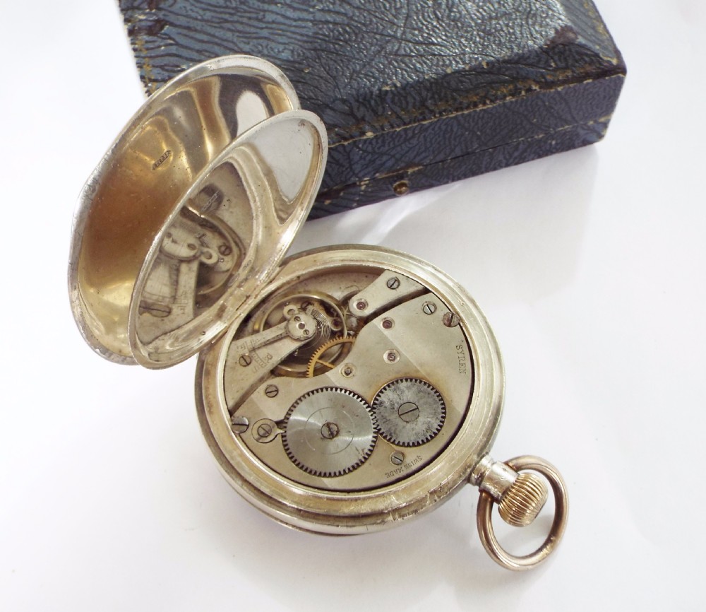Boxed 1918 silver Syren half hunter pocket watch View IV