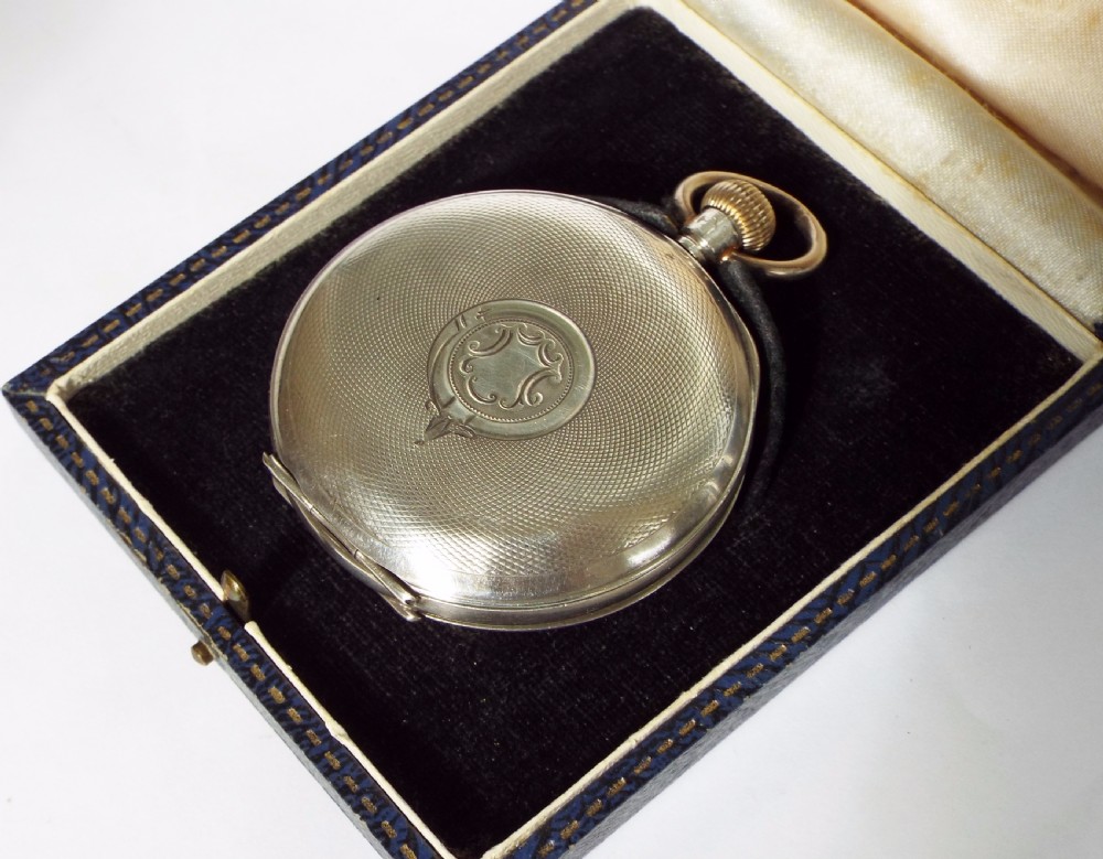 Boxed 1918 silver Syren half hunter pocket watch View V