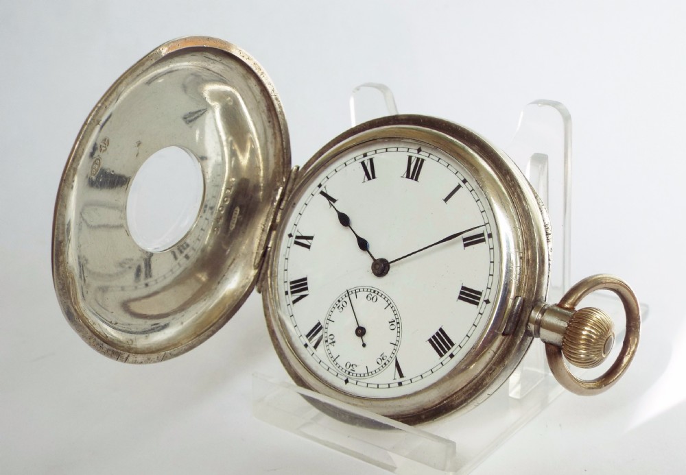 Boxed 1918 silver Syren half hunter pocket watch View VI
